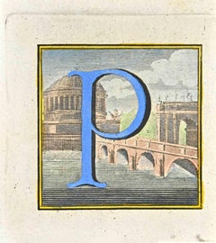 Buchstabe P  Radierung von Luigi Vanvitelli  18. Jahrhundert