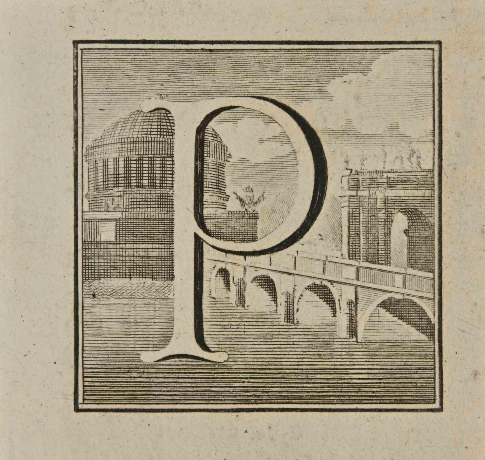 Letter of the Alphabet P,  from the series "Antiquities of Herculaneum", is an etching on paper realized by Luigi Vanvitelli in the 18th century.

Good conditions.

The etching belongs to the print suite “Antiquities of Herculaneum Exposed”