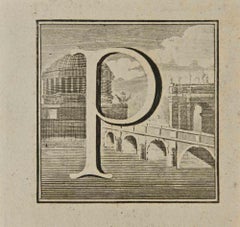 Buchstabe „Alphabet  P – Radierung von Luigi Vanvitelli – 18. Jahrhundert