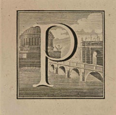 Letter of the Alphabet  P  - Etching by Luigi Vanvitelli - 18th Century