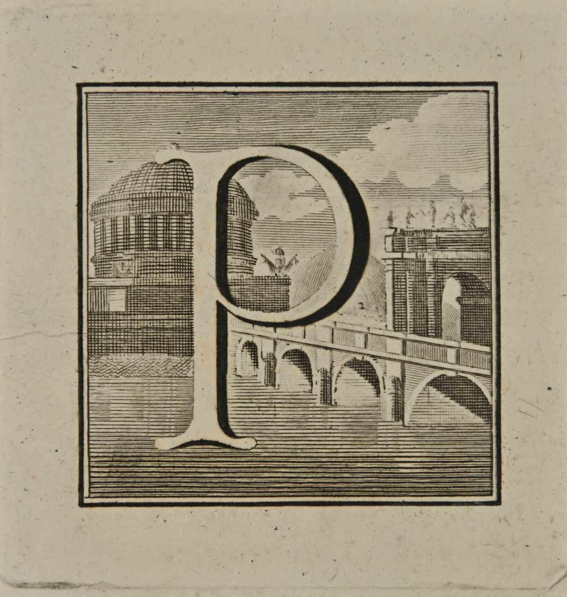 Letter of the Alphabet P,  from the series "Antiquities of Herculaneum", is an etching on paper realized by Luigi Vanvitelli in the 18th century.

Good conditions.

The etching belongs to the print suite “Antiquities of Herculaneum Exposed”