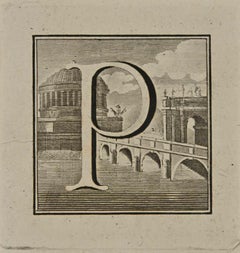 Antique Letter of the Alphabet P - Etching by Luigi Vanvitelli - 18th Century