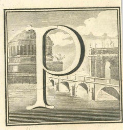 Antique Letter of the Alphabet P - Etching by Luigi Vanvitelli - 18th Century