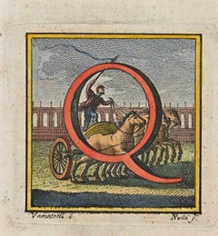 Antique Letter of the Alphabet Q - Etching by Luigi Vanvitelli - 18th Century