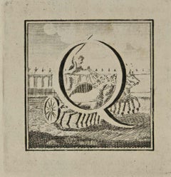 Letter of the Alphabet Q- Etching by Luigi Vanvitelli - 18th Century