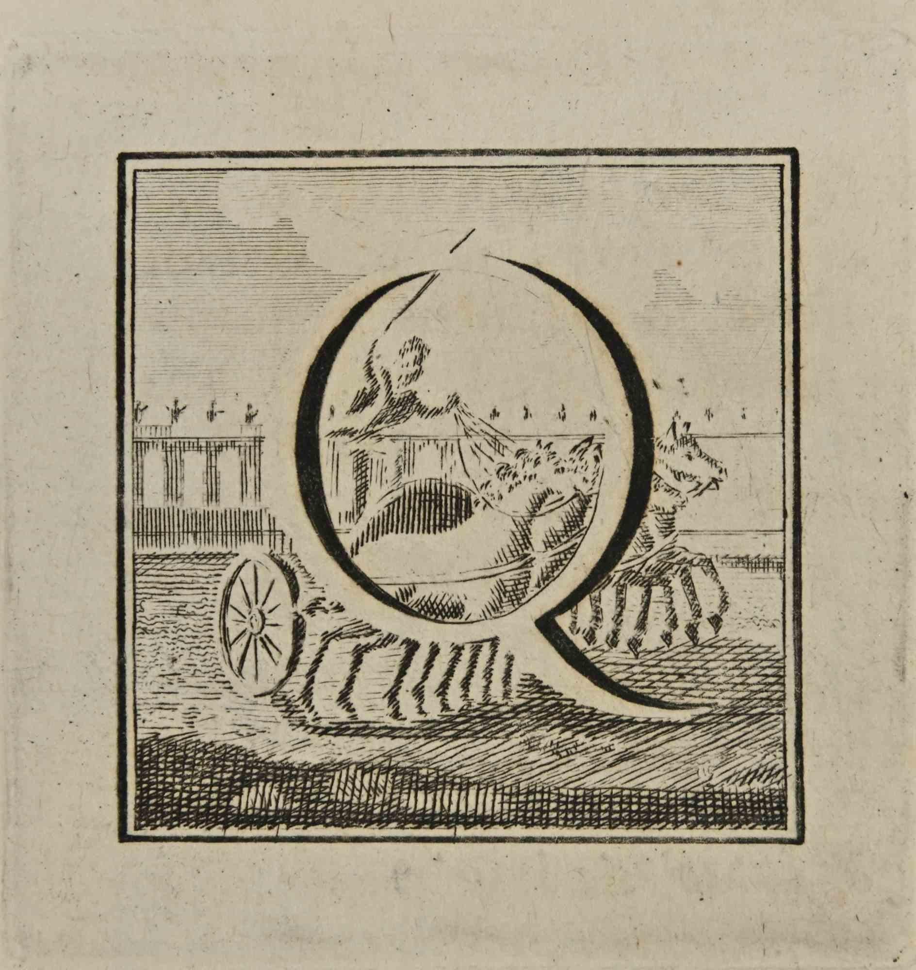 Letter of the Alphabet Q,  from the series "Antiquities of Herculaneum", is an etching on paper realized by Luigi Vanvitelli in the 18th century.

Good conditions.

The etching belongs to the print suite “Antiquities of Herculaneum Exposed”