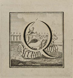 Letter of the Alphabet Q  - Etching by Luigi Vanvitelli - 18th Century