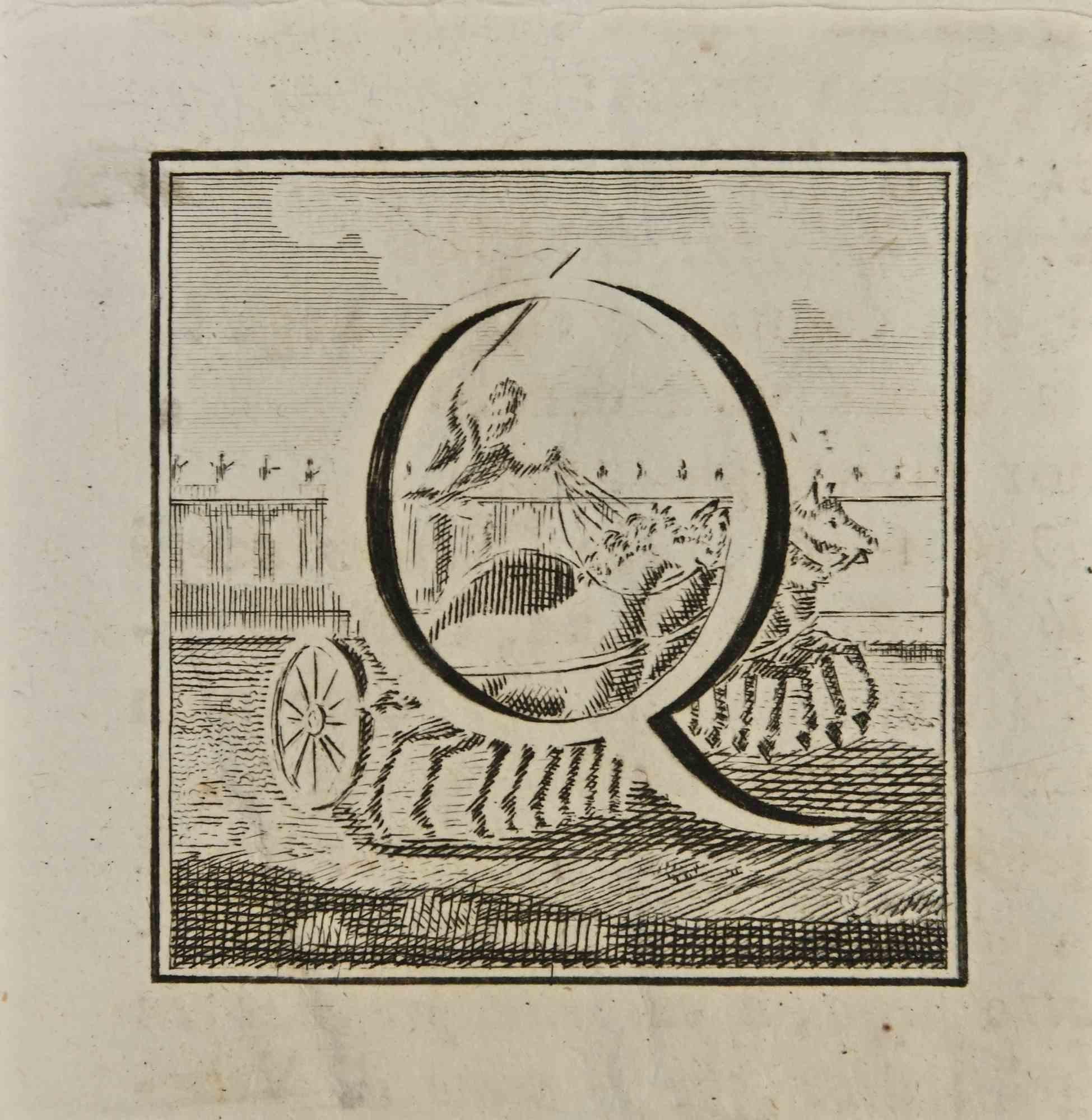 Letter of the Alphabet Q,  from the series "Antiquities of Herculaneum", is an etching on paper realized by Luigi Vanvitelli in the 18th century.

Good conditions.

The etching belongs to the print suite “Antiquities of Herculaneum Exposed”