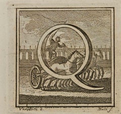 Letter of the Alphabet Q - Etching by Luigi Vanvitelli - 18th Century