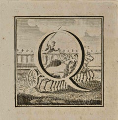 Letter of the Alphabet Q - Etching by Luigi Vanvitelli - 18th Century
