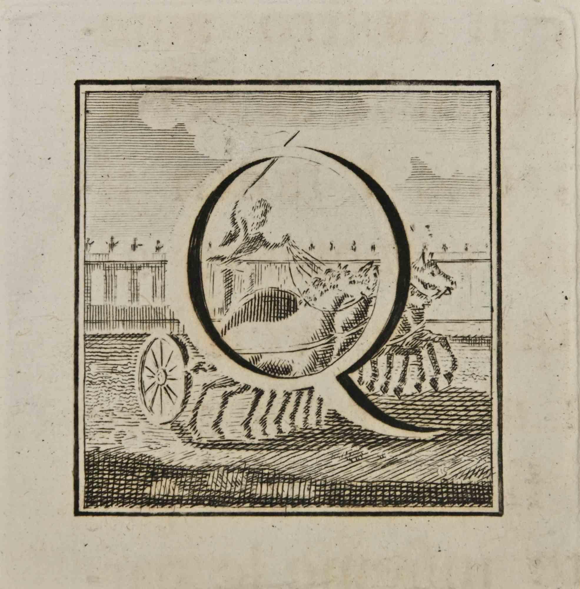 Letter of the Alphabet Q,  from the series "Antiquities of Herculaneum", is an etching on paper realized by Luigi Vanvitelli in the 18th century.

Good conditions.

The etching belongs to the print suite “Antiquities of Herculaneum Exposed”