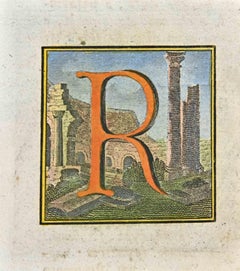 Buchstabe R  Radierung von Luigi Vanvitelli  18. Jahrhundert