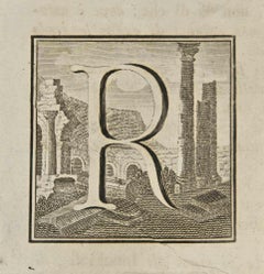 Buchstabe des Alphabets R – Radierung von Luigi Vanvitelli – 18. Jahrhundert