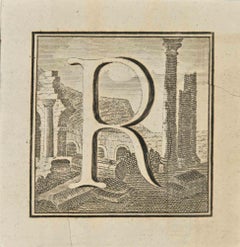 Antique Letter of the Alphabet R - Etching by Luigi Vanvitelli - 18th Century