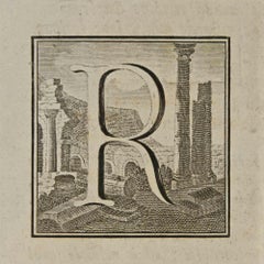 Letter of the Alphabet R - Etching by Luigi Vanvitelli - 18th Century