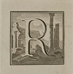 Letter of the Alphabet R  - Etching by Luigi Vanvitelli - 18th Century