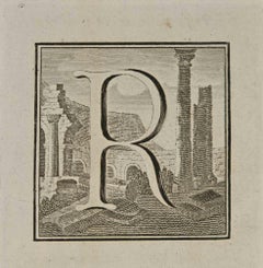 Lettre de l'Alphabet R - Gravure de Luigi Vanvitelli - 18ème siècle