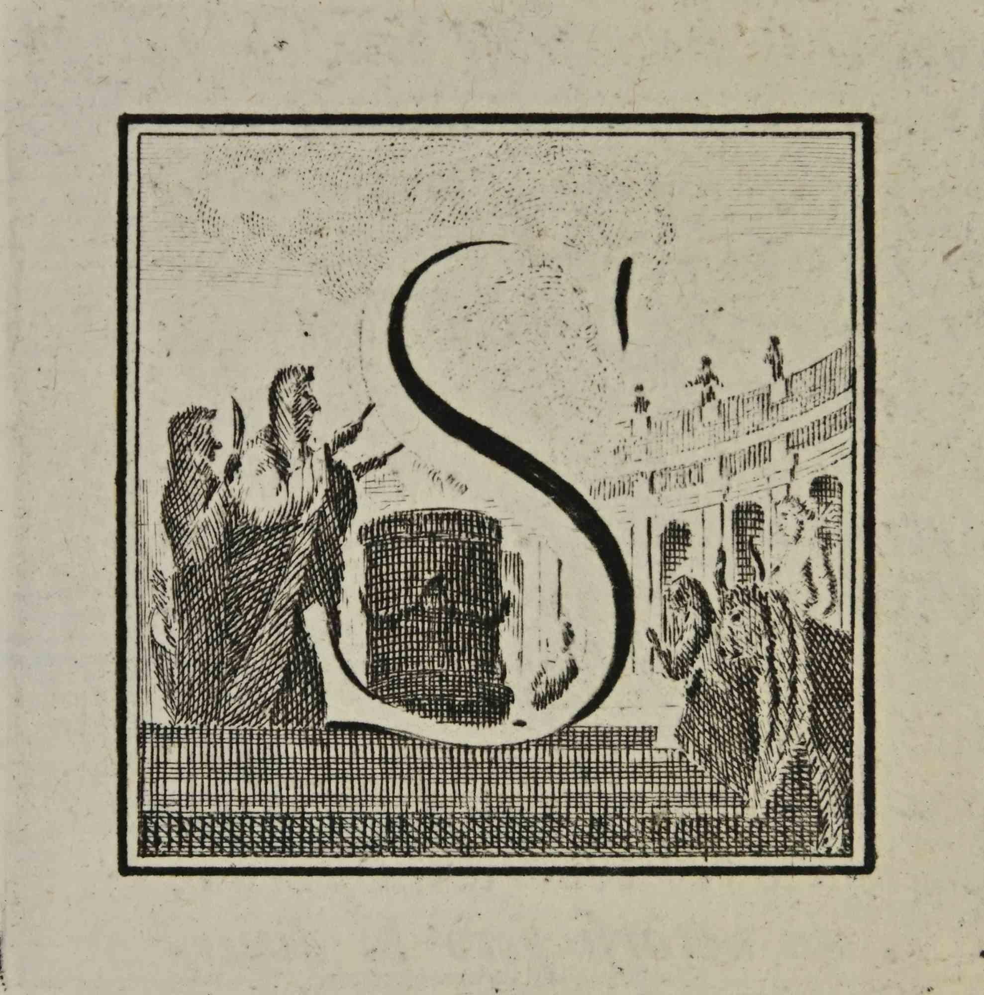 Letra del alfabeto S,  de la serie "Antigüedades de Herculano", es un aguafuerte sobre papel realizado por Luigi Vanvitelli en el siglo XVIII.

Buenas condiciones.

El grabado pertenece al conjunto de grabados "Antigüedades de Herculano al