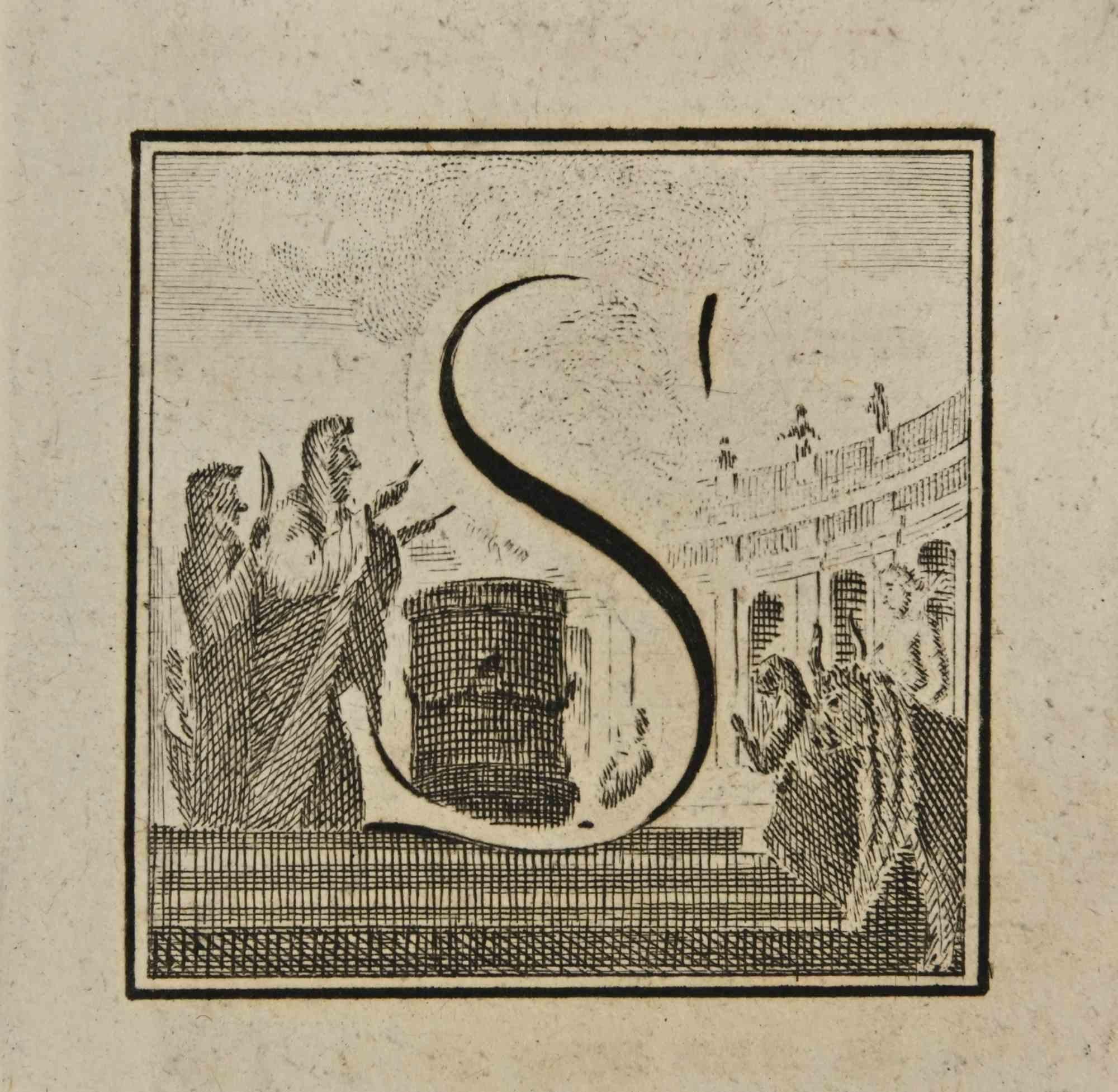 Letter of the Alphabet S,  from the series "Antiquities of Herculaneum", is an etching on paper realized by Luigi Vanvitelli in the 18th century.

Good conditions.

The etching belongs to the print suite “Antiquities of Herculaneum Exposed”