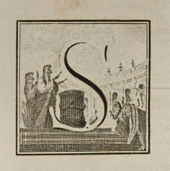 Antique Letter of the Alphabet  S  - Etching by Luigi Vanvitelli - 18th Century