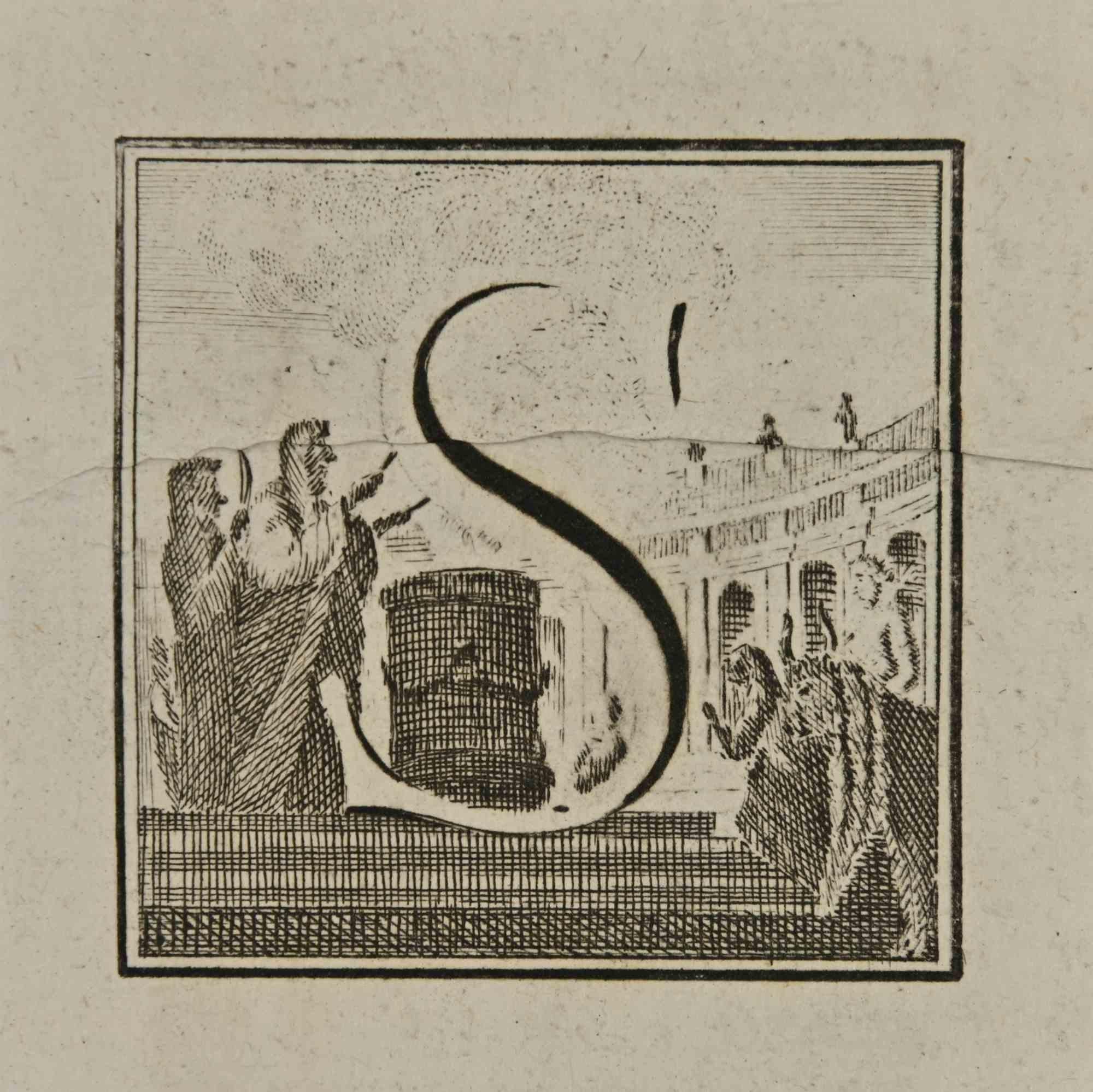Letter of the Alphabet S,  from the series "Antiquities of Herculaneum", is an etching on paper realized by Luigi Vanvitelli in the 18th century.

Good conditions.

The etching belongs to the print suite “Antiquities of Herculaneum Exposed”