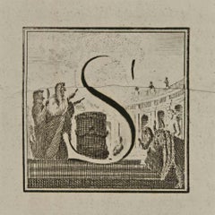 Antique Letter of the Alphabet S  - Etching by Luigi Vanvitelli - 18th Century