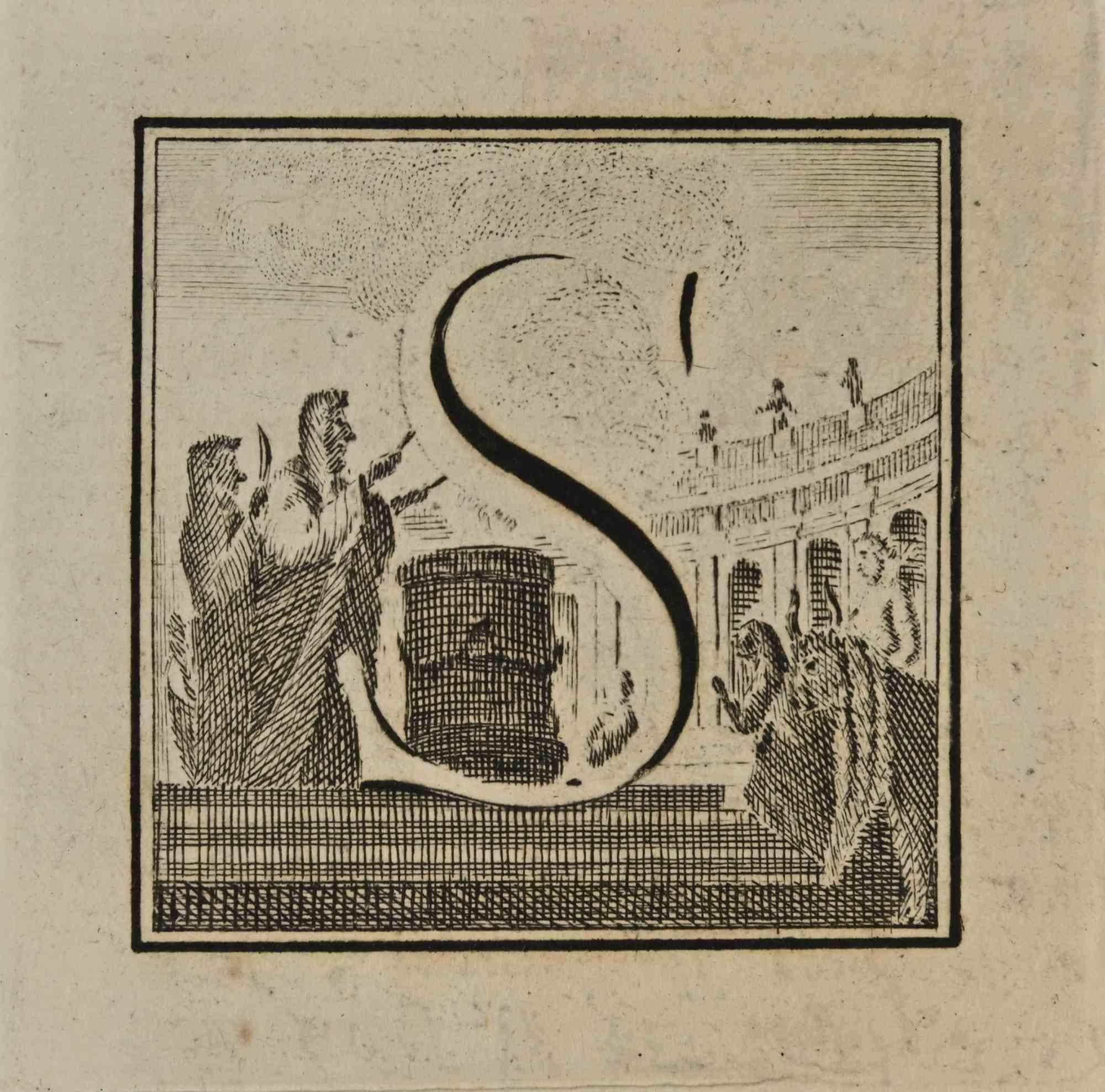 Letter of the Alphabet S,  from the series "Antiquities of Herculaneum", is an etching on paper realized by Luigi Vanvitelli in the 18th century.

Good conditions.

The etching belongs to the print suite “Antiquities of Herculaneum Exposed”