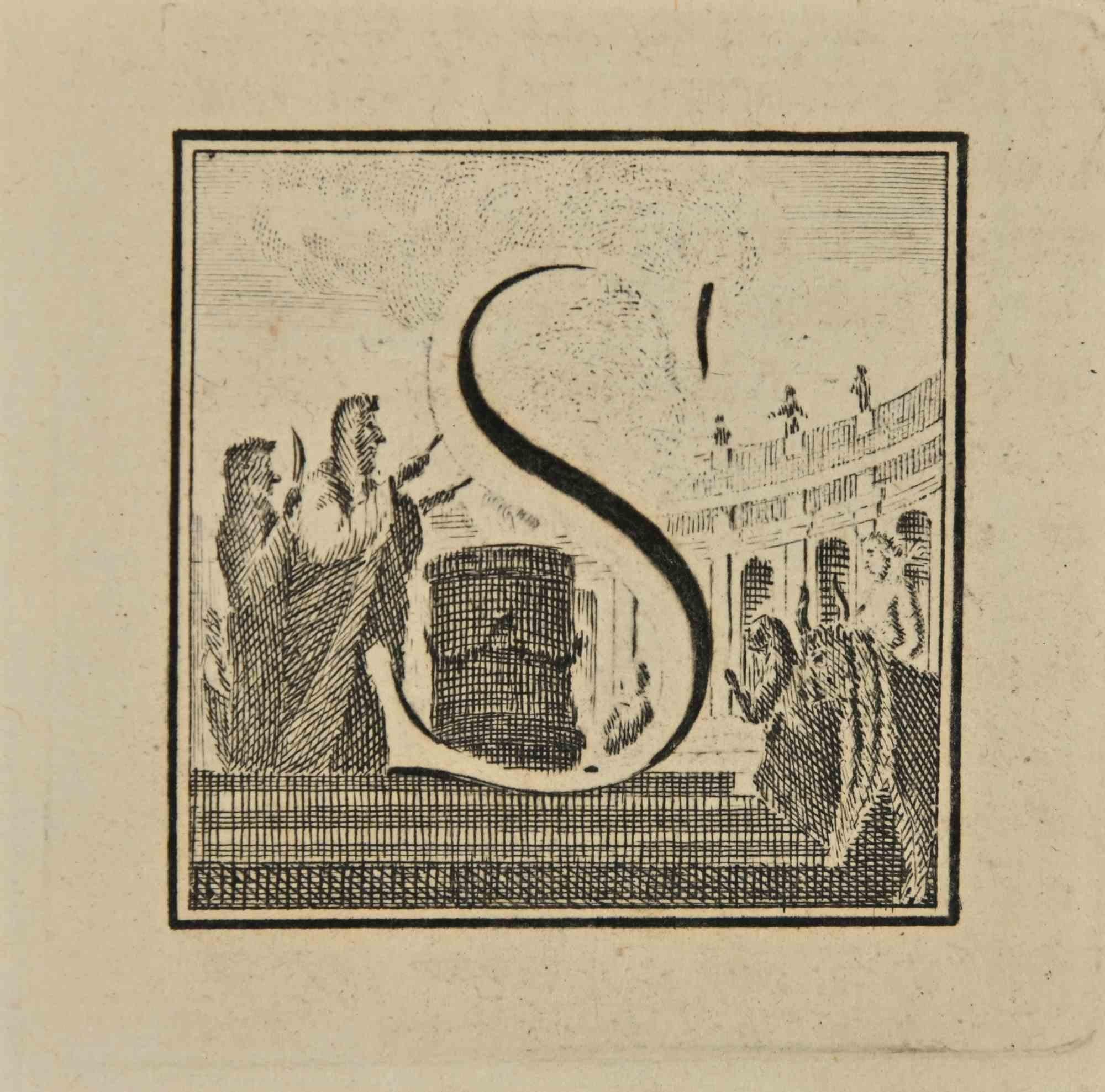 Letter of the Alphabet S,  from the series "Antiquities of Herculaneum", is an etching on paper realized by Luigi Vanvitelli in the 18th century.

Good conditions.

The etching belongs to the print suite “Antiquities of Herculaneum Exposed”