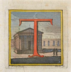 Antique Letter of the Alphabet T - Etching by Luigi Vanvitelli - 18th Century