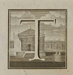 Antique Letter of the Alphabet T - Etching by Luigi Vanvitelli - 18th Century