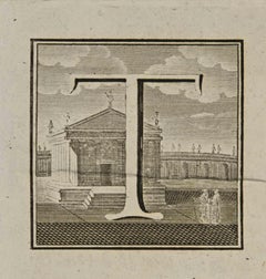 Lettre de l'Alphabet  T - Gravure de Luigi Vanvitelli - 18ème siècle