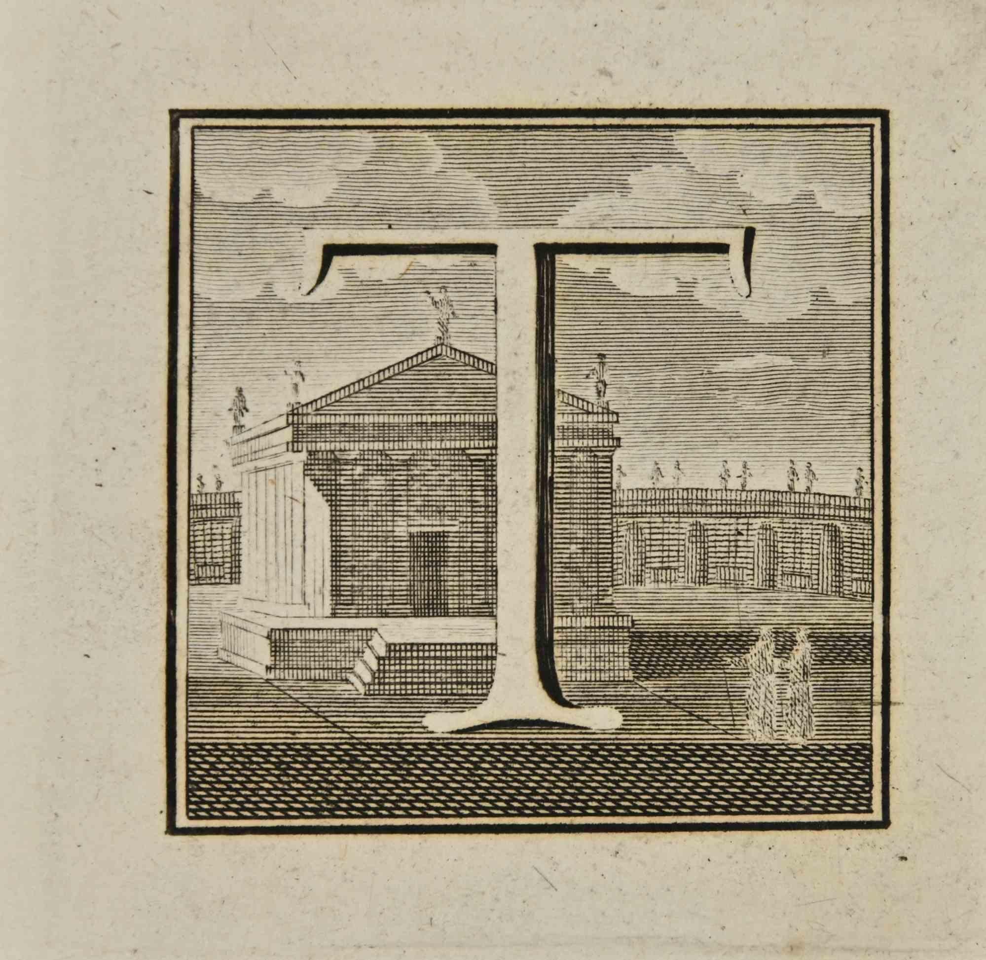 Letter of the Alphabet T,  from the series "Antiquities of Herculaneum", is an etching on paper realized by Luigi Vanvitelli in the 18th century.

Good conditions.

The etching belongs to the print suite “Antiquities of Herculaneum Exposed”
