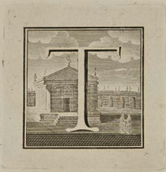 Antique Letter of the Alphabet T - Etching by Luigi Vanvitelli - 18th Century