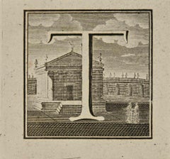 Buchstabe „T“ – Radierung von Luigi Vanvitelli – 18. Jahrhundert