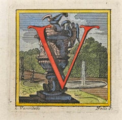 Antique Letter of the Alphabet V  - Etching by Luigi Vanvitelli - 18th Century