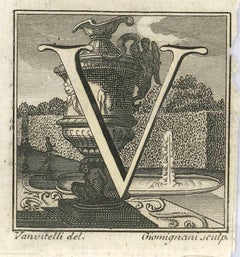 Lettre de l'Alphabet V - gravure de Luigi Vanvitelli - 18ème siècle