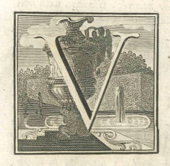 Antique Letter of the Alphabet V - Etching by Luigi Vanvitelli - 18th Century