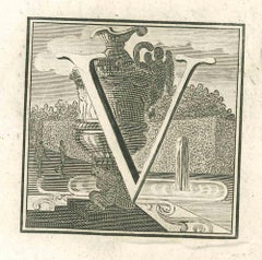 Lettre de l'Alphabet V - gravure de Luigi Vanvitelli - 18ème siècle