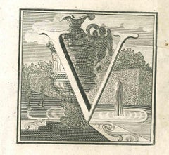 Lettre de l'Alphabet V - gravure de Luigi Vanvitelli - 18ème siècle