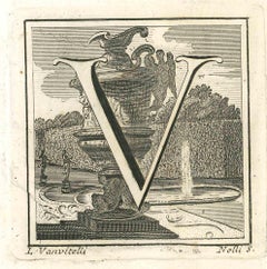 Letter of the Alphabet V - Etching by Luigi Vanvitelli - 18th Century