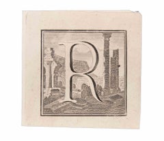 Antique Letter R - Etching by Luigi Vanvitelli - 18th Century