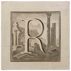 Lettera R - Acquaforte di Luigi Vanvitelli - XVIII secolo