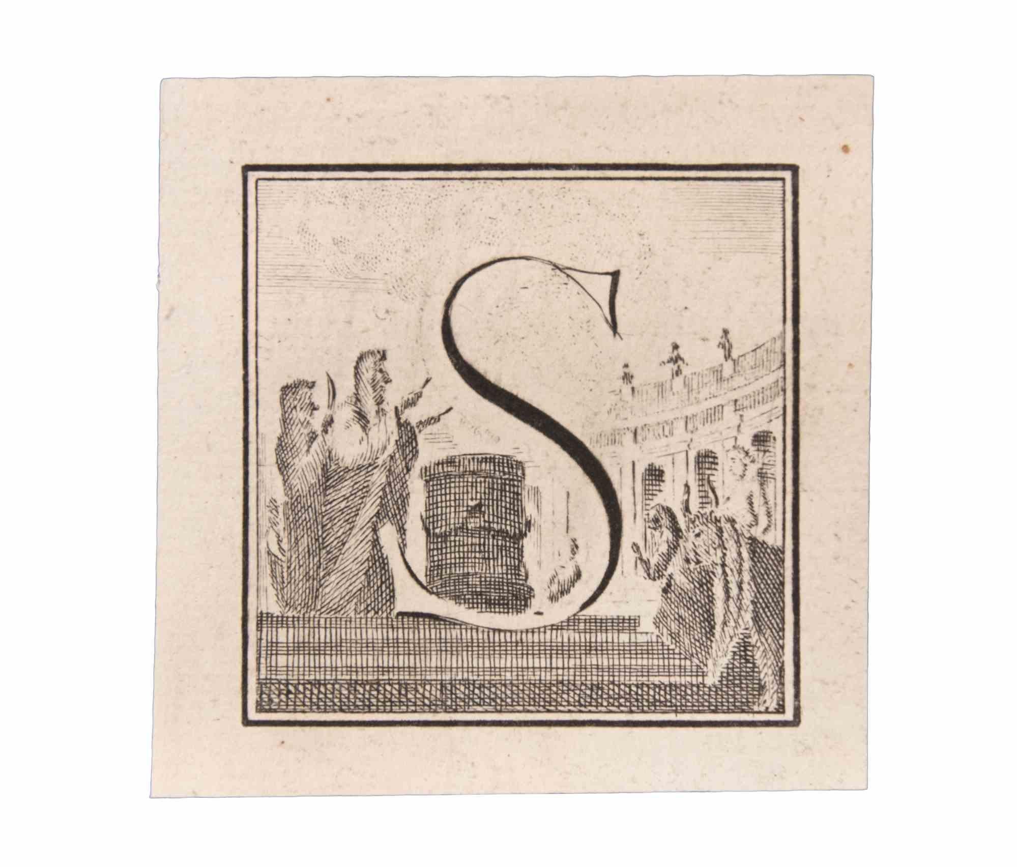 La lettre S est une gravure réalisée par Luigi Vanvitelli artiste du 18ème siècle.

La gravure appartient à la suite d'estampes "Antiquités d'Herculanum exposées" (titre original : "Le Antichità di Ercolano Esposte"), un volume de huit gravures des