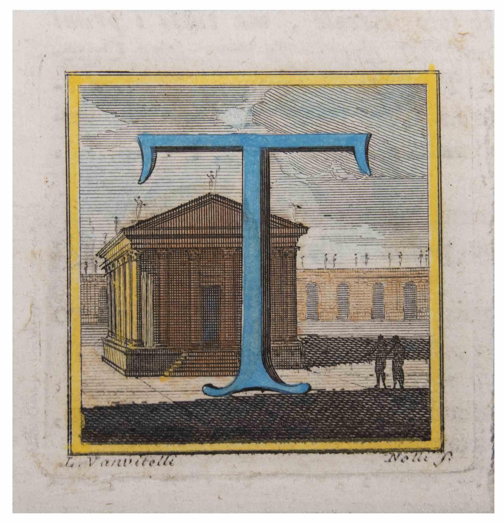 La lettre AT&T est une gravure réalisée par Luigi Vanvitelli, artiste du XVIIIe siècle.

Bonnes conditions.   

La gravure appartient à la suite d'estampes "Antiquités d'Herculanum exposées" (titre original : "Le Antichità di Ercolano Esposte"), un