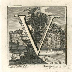 Letter V - Etching by Luigi Vanvitelli - 18th Century