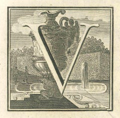 Antique Letter V - Etching by Luigi Vanvitelli - 18th Century