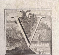 Antique Letter V - Etching by Luigi Vanvitelli - 18th Century