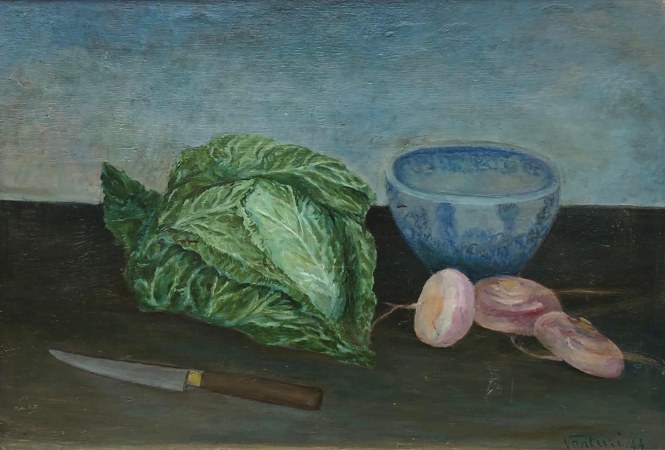 Still-Life Painting di Luigi Venturi - Natura morta con rape e cavoli