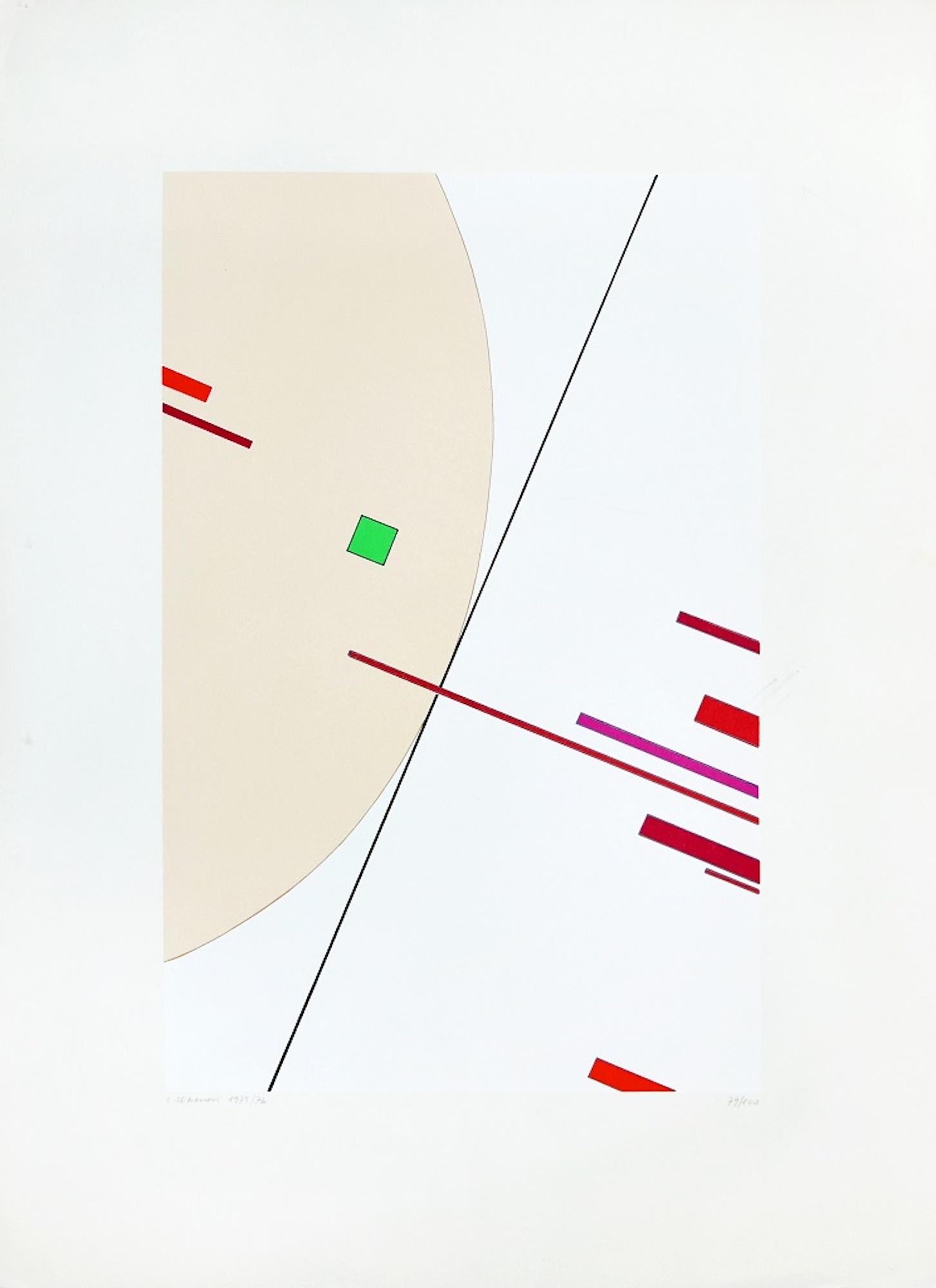 Untitled is a beautiful colored lithograph on paper, realized in 1975-76 by the Italian artist, Luigi Veronesi.  Hand-signed and numbered in pencil on lower margin. Edition of 100 prints.

This contemporary artwork representing a synthetic abstract