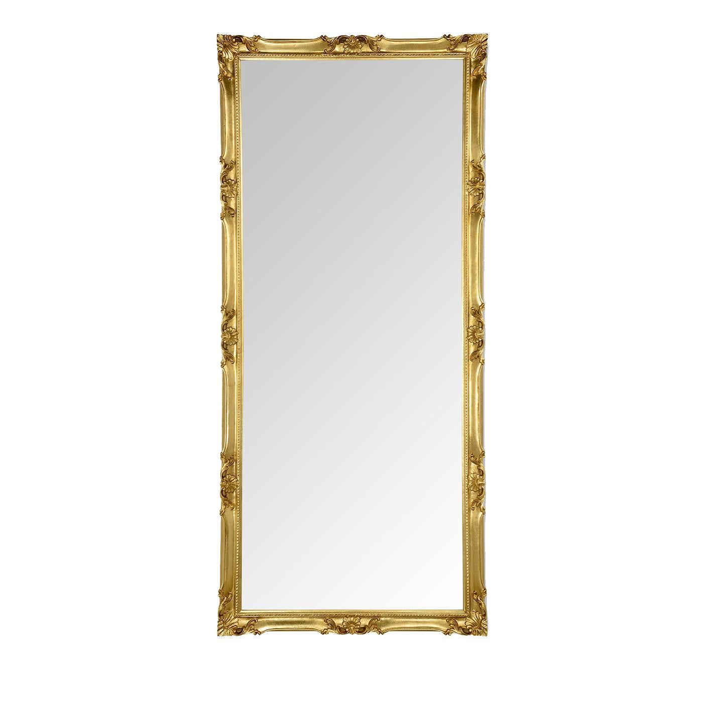 Wood Luigi XIV Large Rectangular Gold Wall Mirror by Mo.Wa For Sale